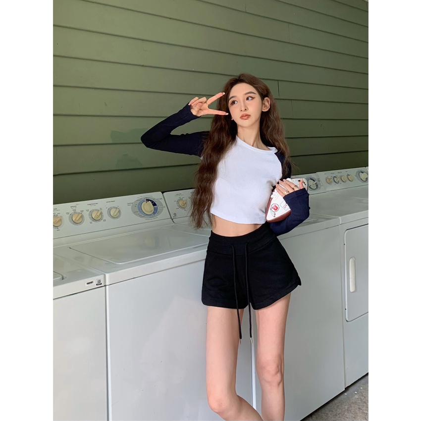 Jiashucheng Quần Short Lưng Cao Dáng Ôm Dây Rút Cỡ Nhỏ Thời Trang Mùa Xuân Dễ Phối Đồ Cho Nữ