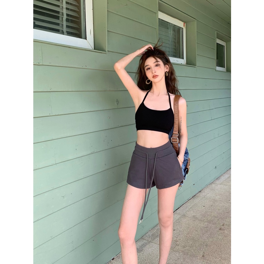 Jiashucheng Quần Short Lưng Cao Dáng Ôm Dây Rút Cỡ Nhỏ Thời Trang Mùa Xuân Dễ Phối Đồ Cho Nữ