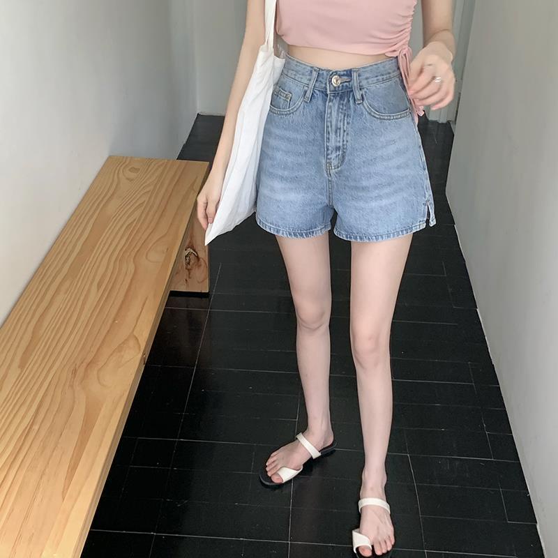 Jiashucheng Quần Short Denim Lưng Cao Ống Rộng Xẻ Tà Thời Trang Mùa Hè Hàn Quốc Dễ Phối Đồ