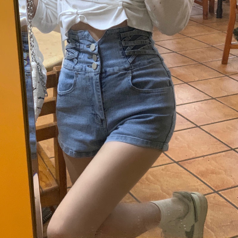 Jiashucheng Quần Short Denim Lưng Cao Dáng Rộng Thời Trang Cho Nữ