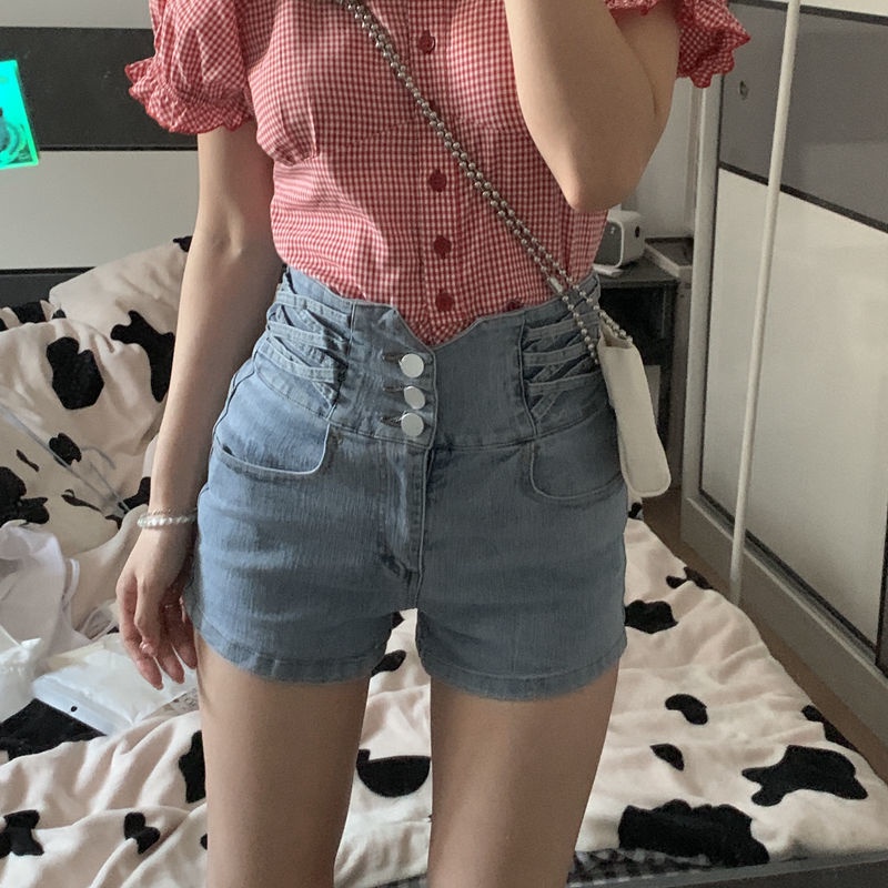 Jiashucheng Quần Short Denim Lưng Cao Dáng Rộng Thời Trang Cho Nữ