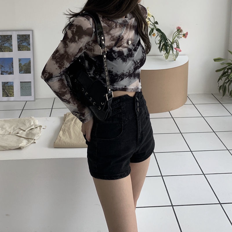 Jiashucheng Quần Short Denim Lưng Cao Dáng Rộng Thời Trang Cho Nữ