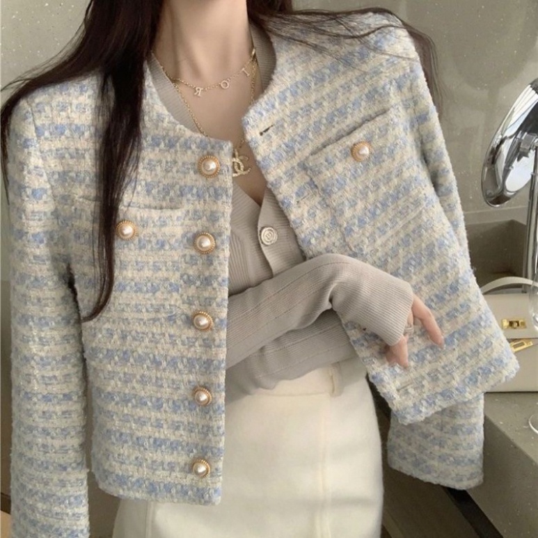 Áo khoác dạ tweed, quảng châu 2 lớp, xanh, hồng baby