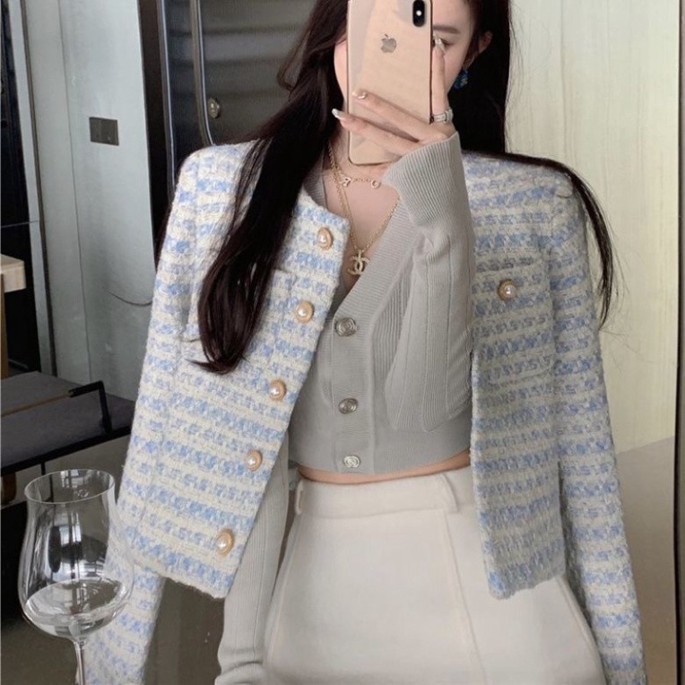 Áo khoác dạ tweed, quảng châu 2 lớp, xanh, hồng baby