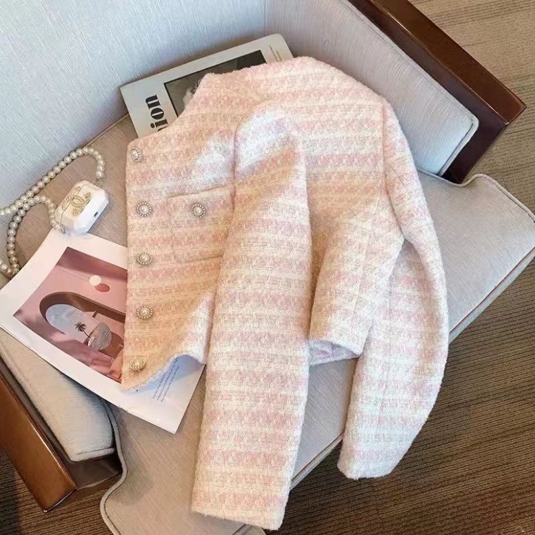 Áo khoác dạ tweed, quảng châu 2 lớp, xanh, hồng baby