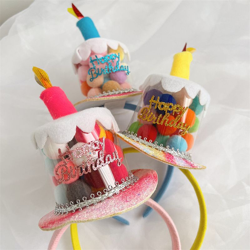 Băng Đô Hình Bánh Sinh Nhật Đính Bóng Lông Dùng Làm Đạo Cụ Chụp Ảnh Cho Bé Gái