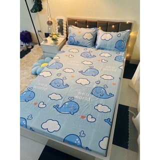 Bộ ga gối Poly Cotton 3 món cá voi xanh