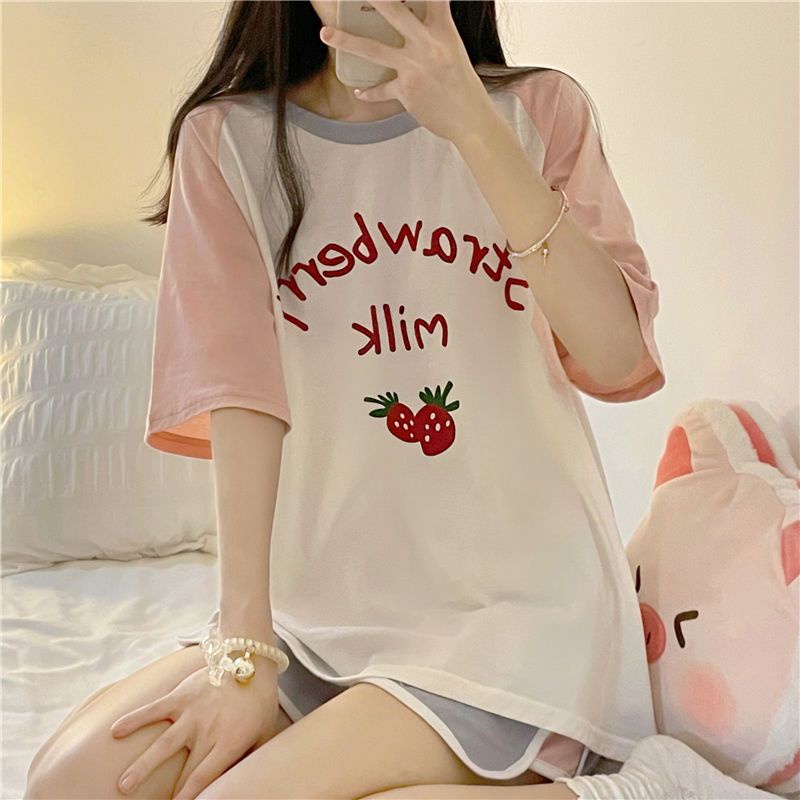 Bộ Đồ Ngủ Ngắn Tay Dáng Rộng Thời Trang Mùa Hè Giản Dị Dành Cho Nữ Sinh