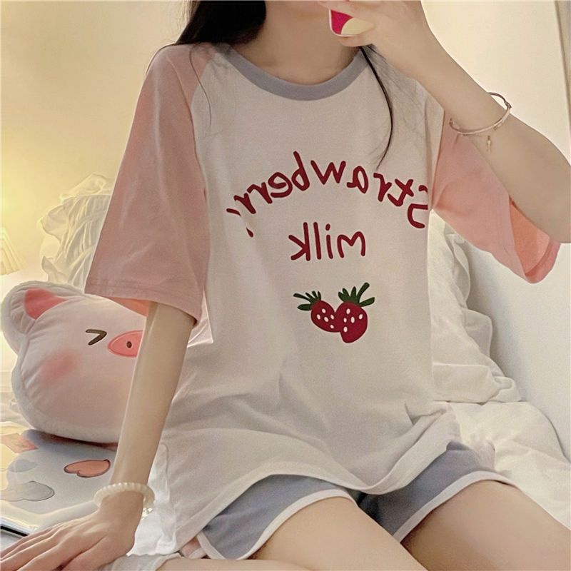 Bộ Đồ Ngủ Ngắn Tay Dáng Rộng Thời Trang Mùa Hè Giản Dị Dành Cho Nữ Sinh