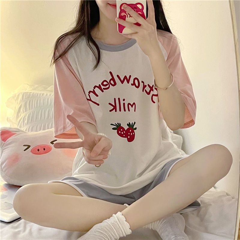 Bộ Đồ Ngủ Ngắn Tay Dáng Rộng Thời Trang Mùa Hè Giản Dị Dành Cho Nữ Sinh