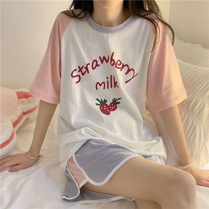 Bộ Đồ Ngủ Ngắn Tay Dáng Rộng Thời Trang Mùa Hè Giản Dị Dành Cho Nữ Sinh