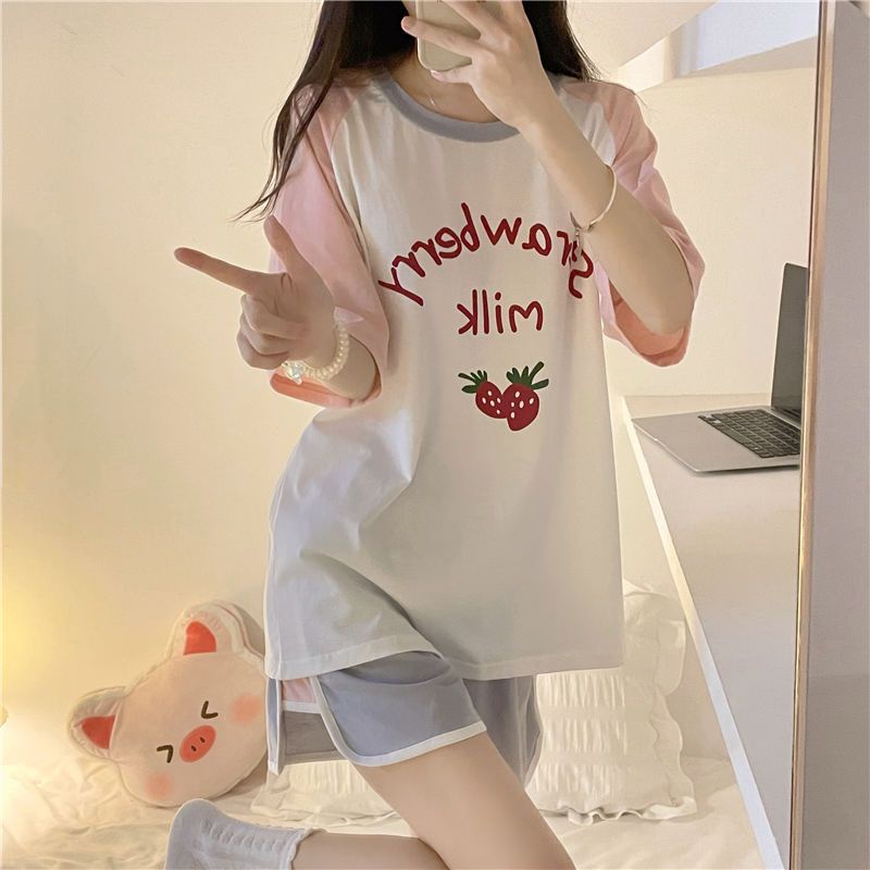 Bộ Đồ Ngủ Ngắn Tay Dáng Rộng Thời Trang Mùa Hè Giản Dị Dành Cho Nữ Sinh