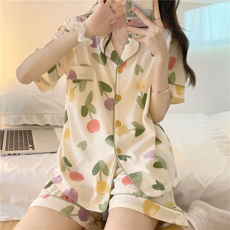 Bộ Đồ Ngủ Ngắn Tay Dáng Rộng Thời Trang Mùa Hè Ngọt Ngào Dành Cho Nữ