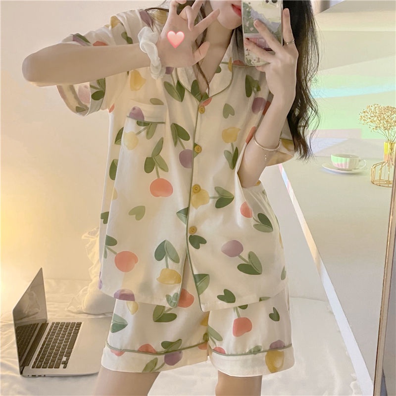 Bộ Đồ Ngủ Ngắn Tay Dáng Rộng Thời Trang Mùa Hè Ngọt Ngào Dành Cho Nữ