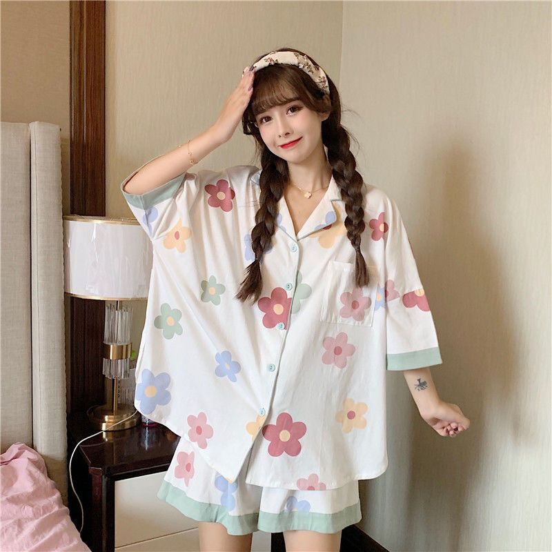 Bộ Đồ Ngủ Ngắn Tay Dáng Rộng Dễ Thương Thời Trang Mùa Hè Cho Học Sinh