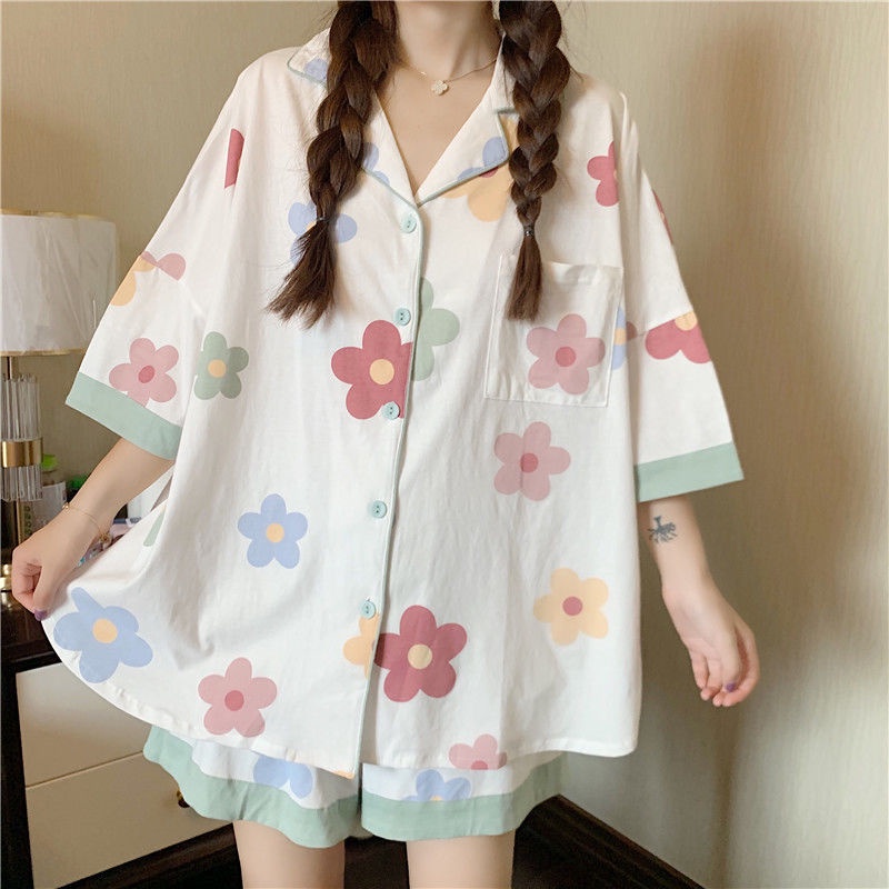 Bộ Đồ Ngủ Ngắn Tay Dáng Rộng Dễ Thương Thời Trang Mùa Hè Cho Học Sinh