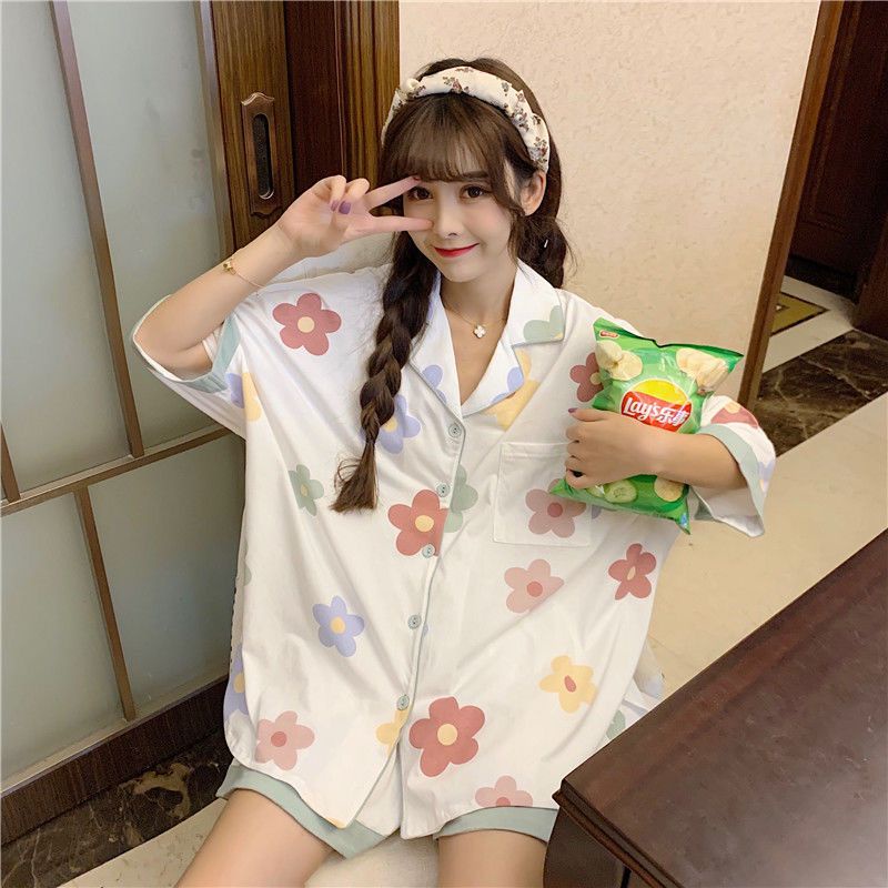 Bộ Đồ Ngủ Ngắn Tay Dáng Rộng Dễ Thương Thời Trang Mùa Hè Cho Học Sinh