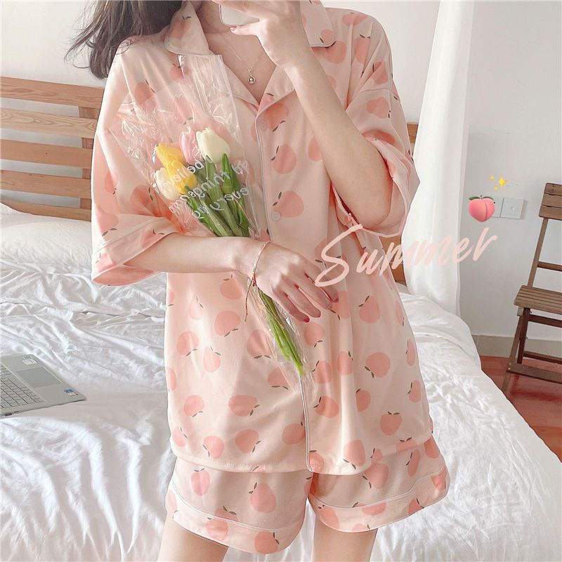 Bộ Đồ Ngủ Áo Cardigan Phối Quần Short Dáng Rộng Thời Trang Mùa Hè Cho Học Sinh