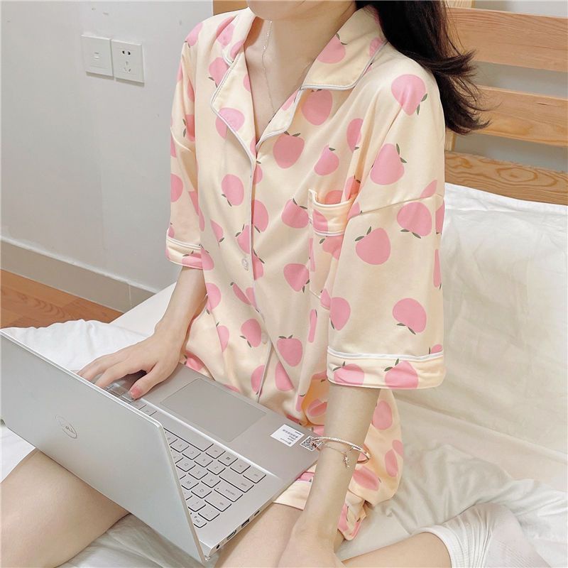 Bộ Đồ Ngủ Áo Cardigan Phối Quần Short Dáng Rộng Thời Trang Mùa Hè Cho Học Sinh