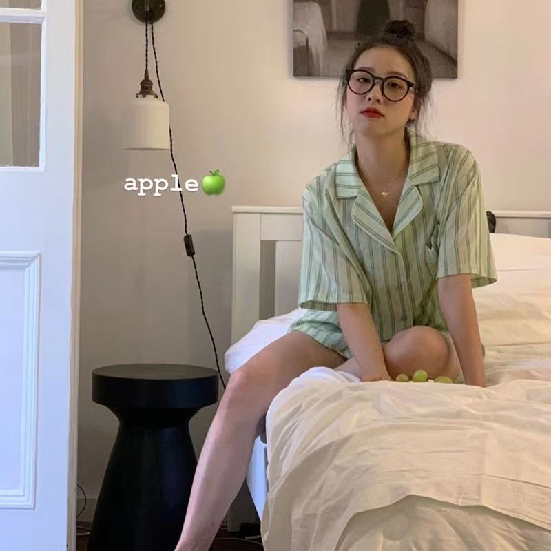 Bộ Đồ Ngủ Ngắn Tay Họa Tiết Kẻ Sọc Thời Trang Mùa Hè Cho Nữ