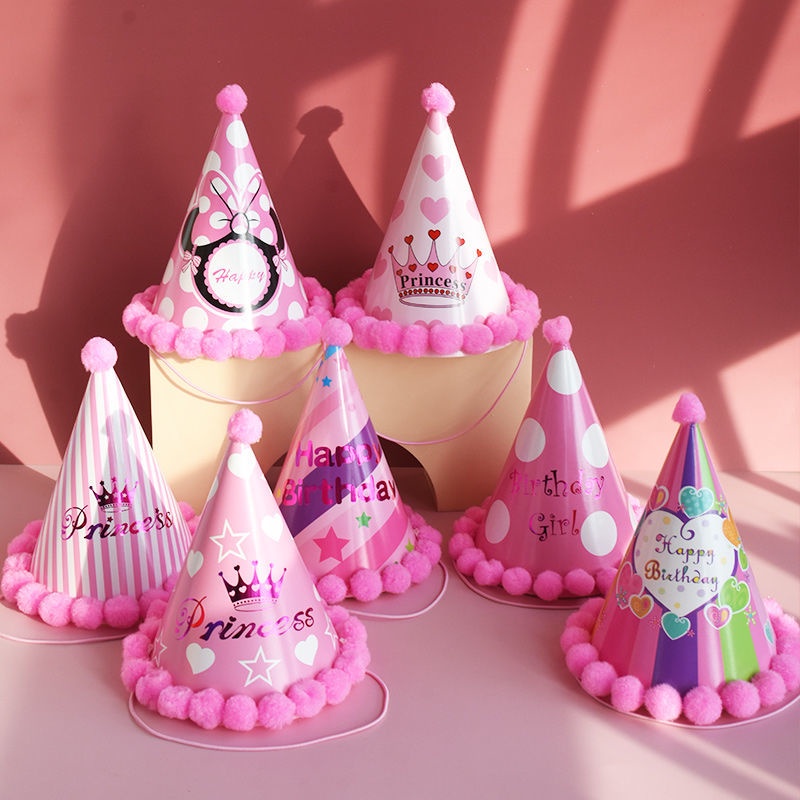 Mũ Sinh Nhật Đính Bóng Lông Trang Trí Tiệc Sinh Nhật Cho Bé Gái Và Người Lớn plus