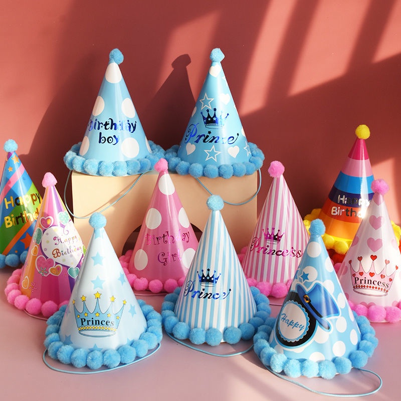 Mũ Sinh Nhật Đính Bóng Lông Trang Trí Tiệc Sinh Nhật Cho Bé Gái Và Người Lớn plus