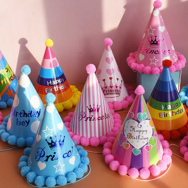 Mũ Sinh Nhật Đính Bóng Lông Trang Trí Tiệc Sinh Nhật Cho Bé Gái Và Người Lớn plus