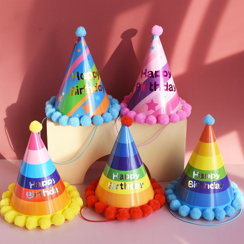 Mũ Sinh Nhật Đính Bóng Lông Trang Trí Tiệc Sinh Nhật Cho Bé Gái Và Người Lớn plus