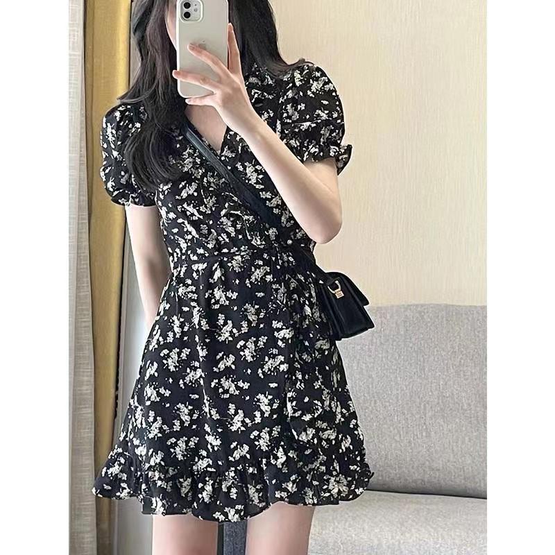 Đầm Dáng Chữ a Họa Tiết Hoa Thiết Kế Chiết Eo Thời Trang Mùa Hè Xinh Xắn Cho Nữ