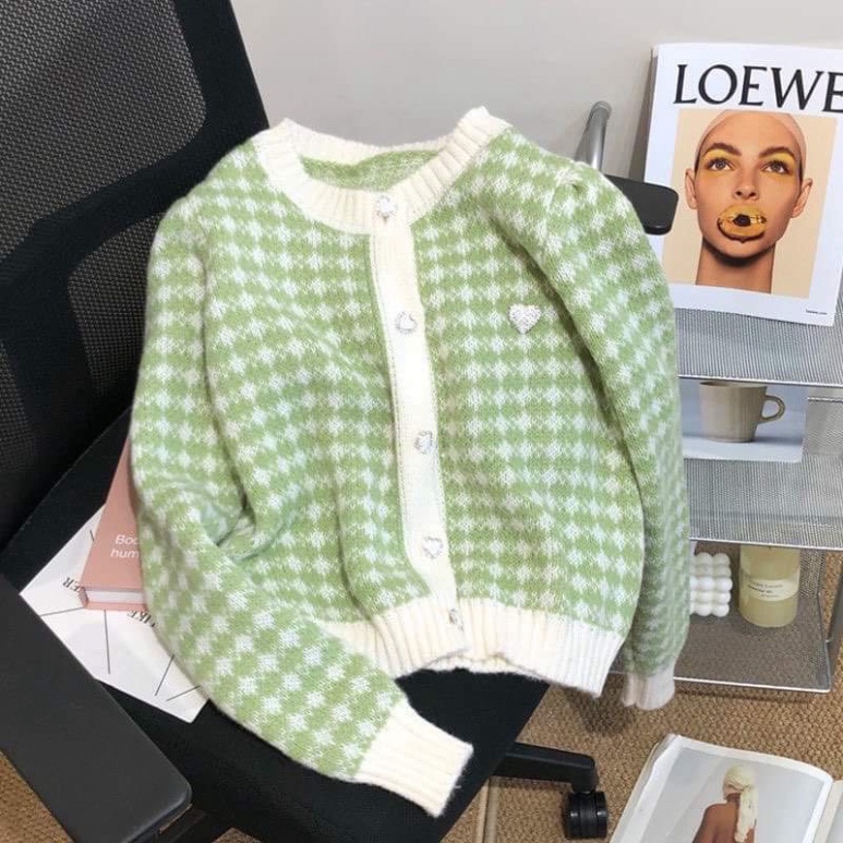 Áo cadigan cao cấp phối cúc đá trái tim, quảng châu 3 màu sắc | BigBuy360 - bigbuy360.vn