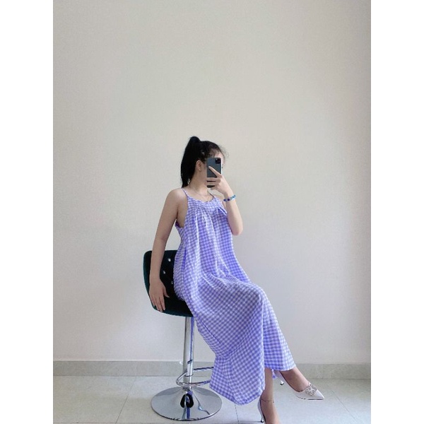 Đầm Dây Xuông Karo 2 Dây Hở Lưng From Dài Từ 40-65 Ký Vừa . Chất kake lụa dày đẹp.X095TV900151N