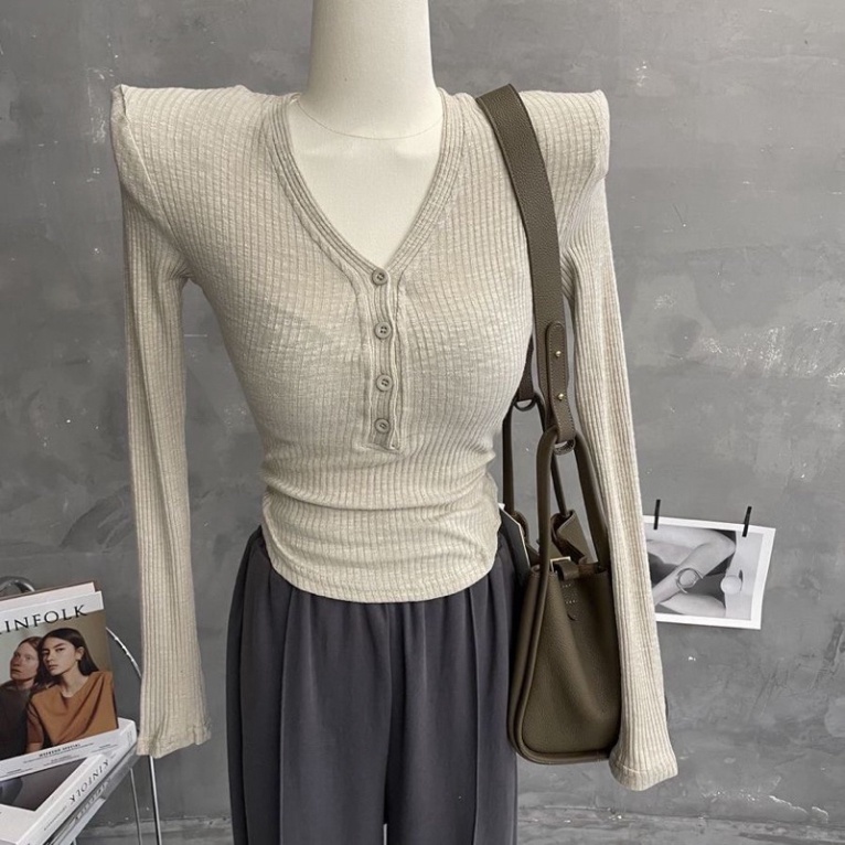 Áo len ôm bodu cổ V, len quảng châu mềm mịn | BigBuy360 - bigbuy360.vn