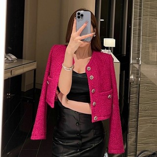 Áo khoác dạ tweed Hồng lót lụa