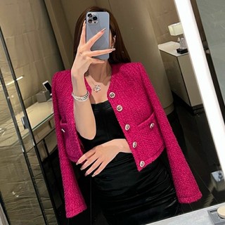 Áo khoác dạ tweed Hồng lót lụa- xả kho