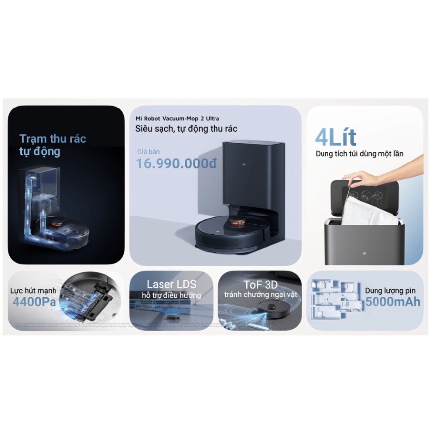 Robot hút bụi XIAOMI MIJIA VACUUM MOP 2 ULTRA - Robot tự động đổ rác, app Mihome tiện lợi