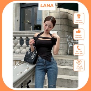 Áo thun nữ tay ngắn trễ vai khoét ngực , áo kiểu nữ LANA bẹc vai bản ngang sexy