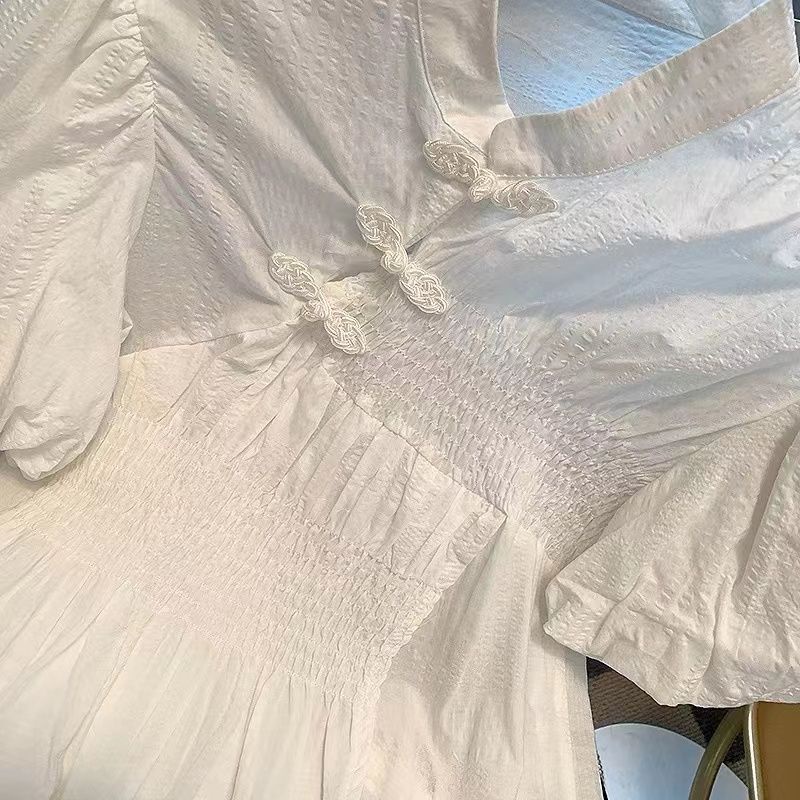 Áo Sơ Mi Ngắn Tay Phồng Cổ Đứng Cài Nút Kiểu Cách Pháp Thời Trang Cho Nữ 6.21