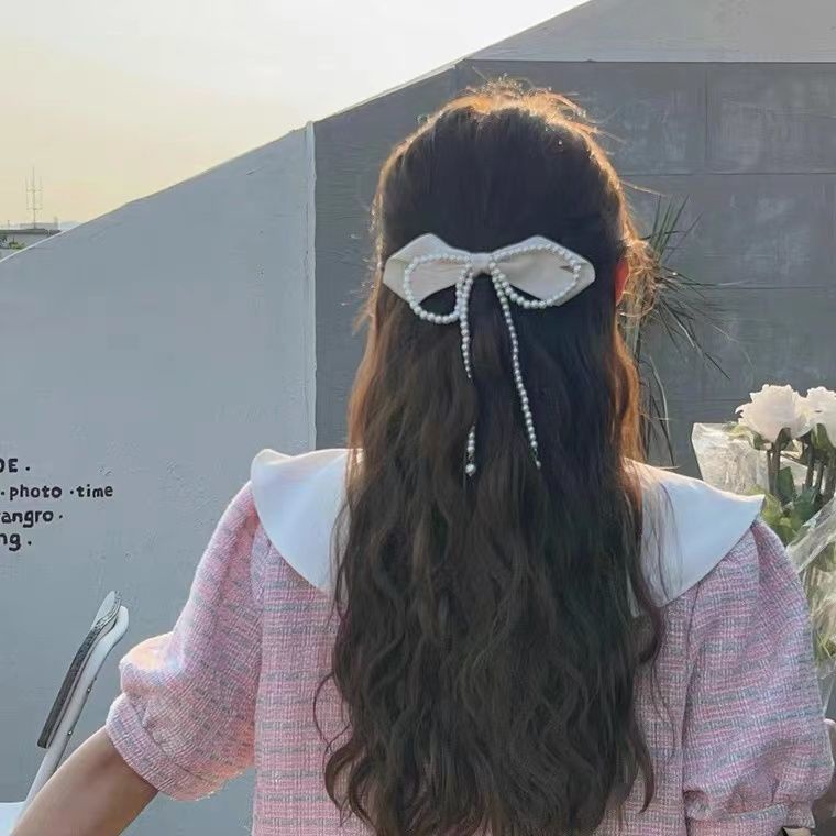 Kẹp Tóc Hình Nơ Đính Ngọc Trai Giả Thanh Lịch Cho Nữ