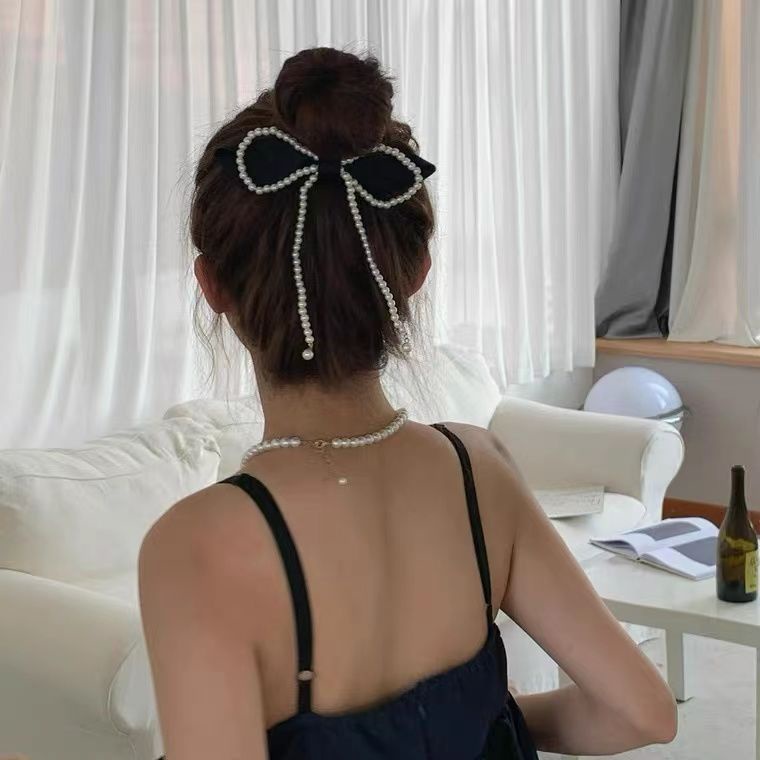 Kẹp Tóc Hình Nơ Đính Ngọc Trai Giả Thanh Lịch Cho Nữ