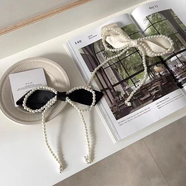 Kẹp Tóc Hình Nơ Đính Ngọc Trai Giả Thanh Lịch Cho Nữ