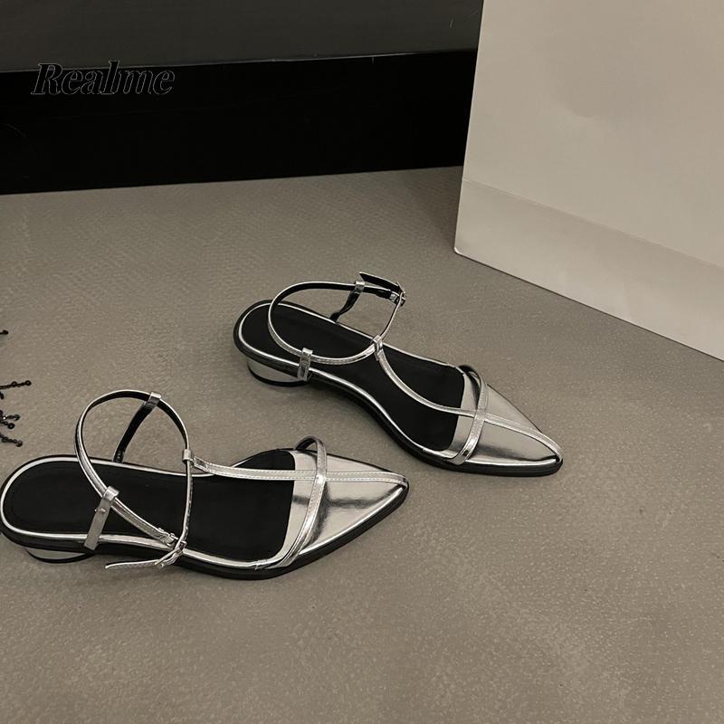 Giày Sandal Dây Bạc Đế Bằng Phong Cách Roman Thời Trang Mùa Hè 2023 Mới