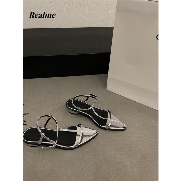 Giày Sandal Dây Bạc Đế Bằng Phong Cách Roman Thời Trang Mùa Hè 2023 Mới