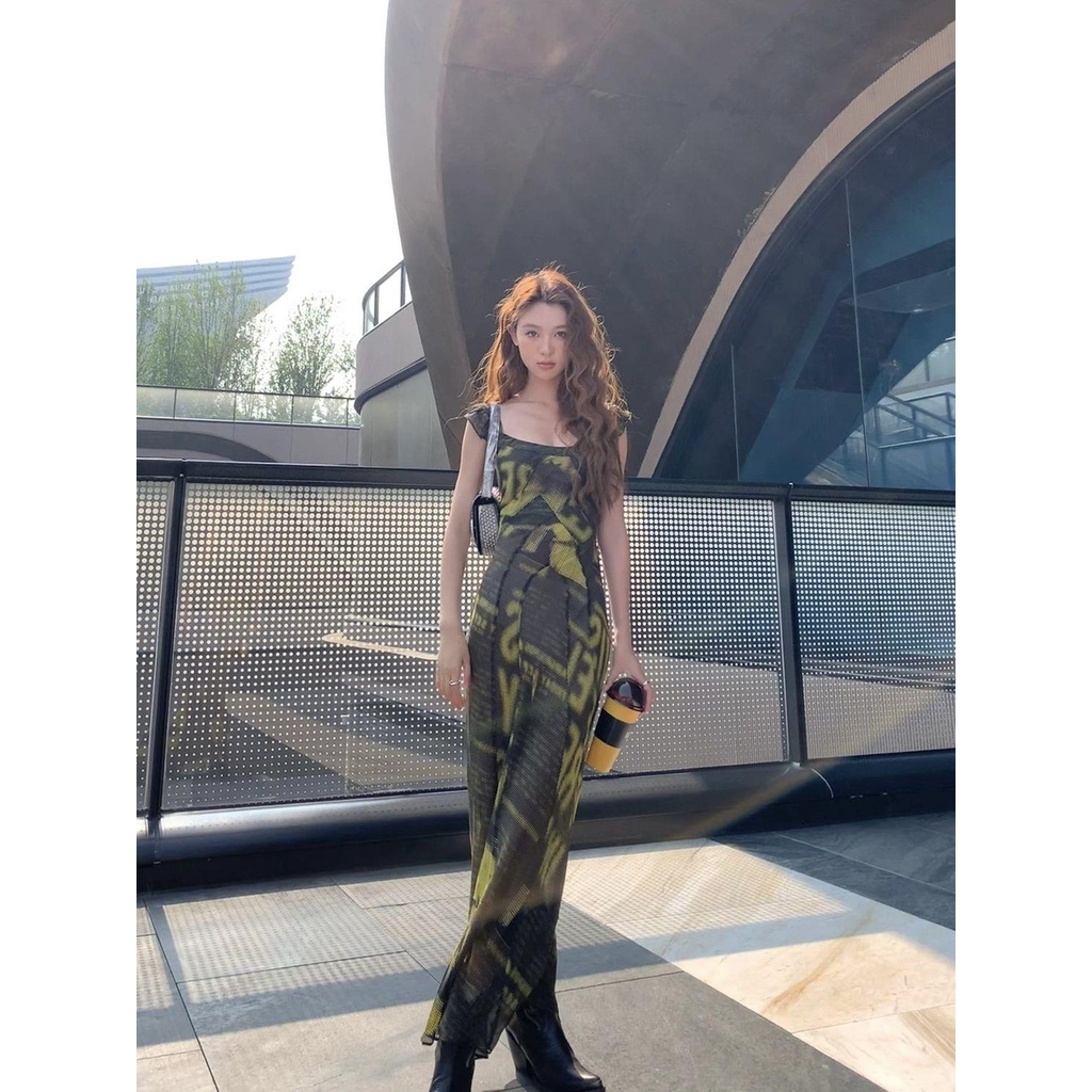 Đầm Hai Dây Dáng Dài Tay Lá Sen Phong Cách Nữ Thần Mỹ Thời Trang Mùa Hè Hàng Mới 2023