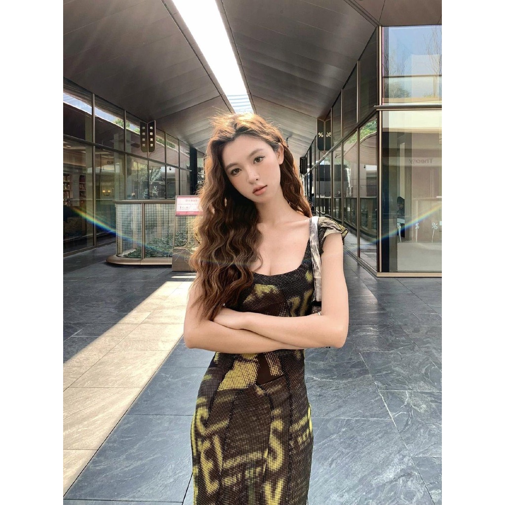 Đầm Hai Dây Dáng Dài Tay Lá Sen Phong Cách Nữ Thần Mỹ Thời Trang Mùa Hè Hàng Mới 2023