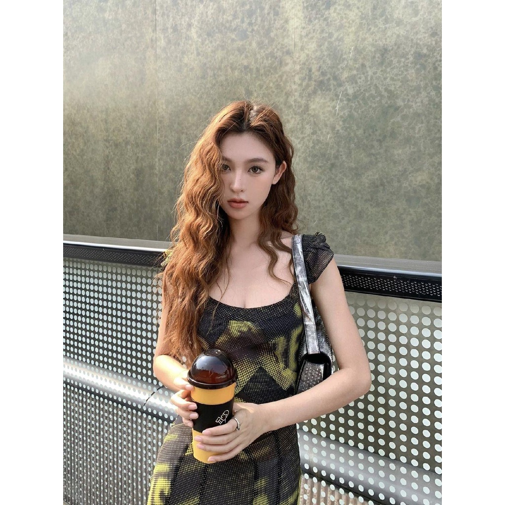 Đầm Hai Dây Dáng Dài Tay Lá Sen Phong Cách Nữ Thần Mỹ Thời Trang Mùa Hè Hàng Mới 2023