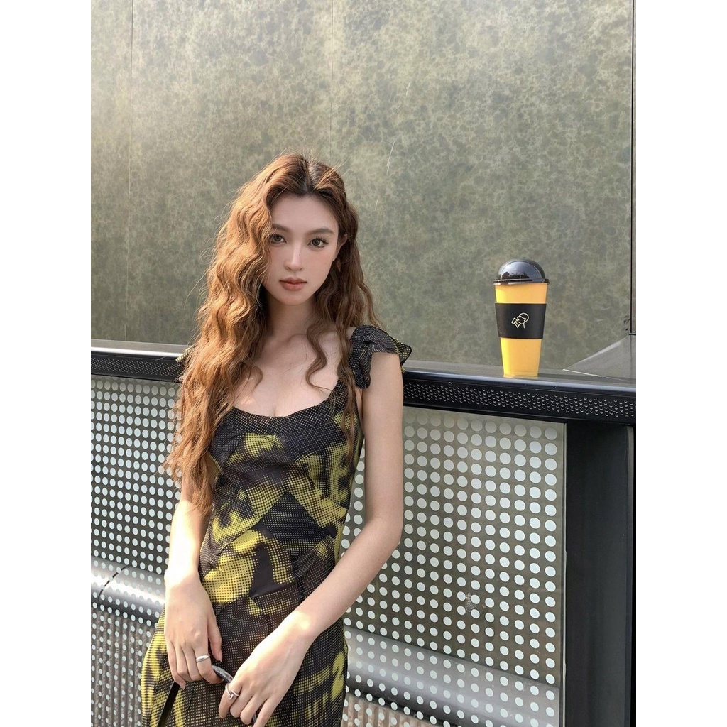 Đầm Hai Dây Dáng Dài Tay Lá Sen Phong Cách Nữ Thần Mỹ Thời Trang Mùa Hè Hàng Mới 2023