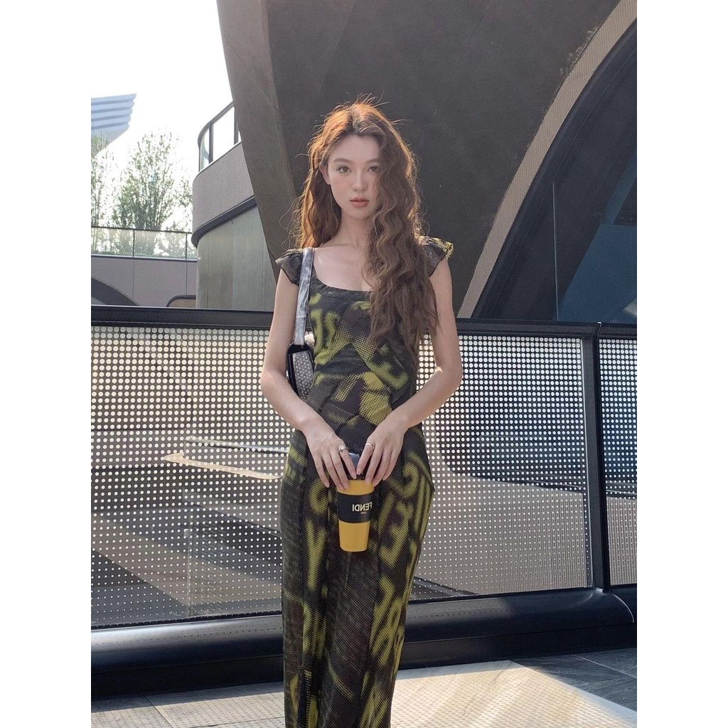Đầm Hai Dây Dáng Dài Tay Lá Sen Phong Cách Nữ Thần Mỹ Thời Trang Mùa Hè Hàng Mới 2023