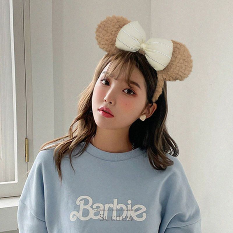 Băng Đô Cài Tóc Tai Gấu Bằng Lông Nhung Dễ Thương Xinh Xắn