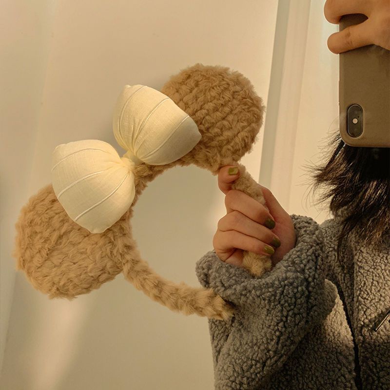 Băng Đô Cài Tóc Tai Gấu Bằng Lông Nhung Dễ Thương Xinh Xắn