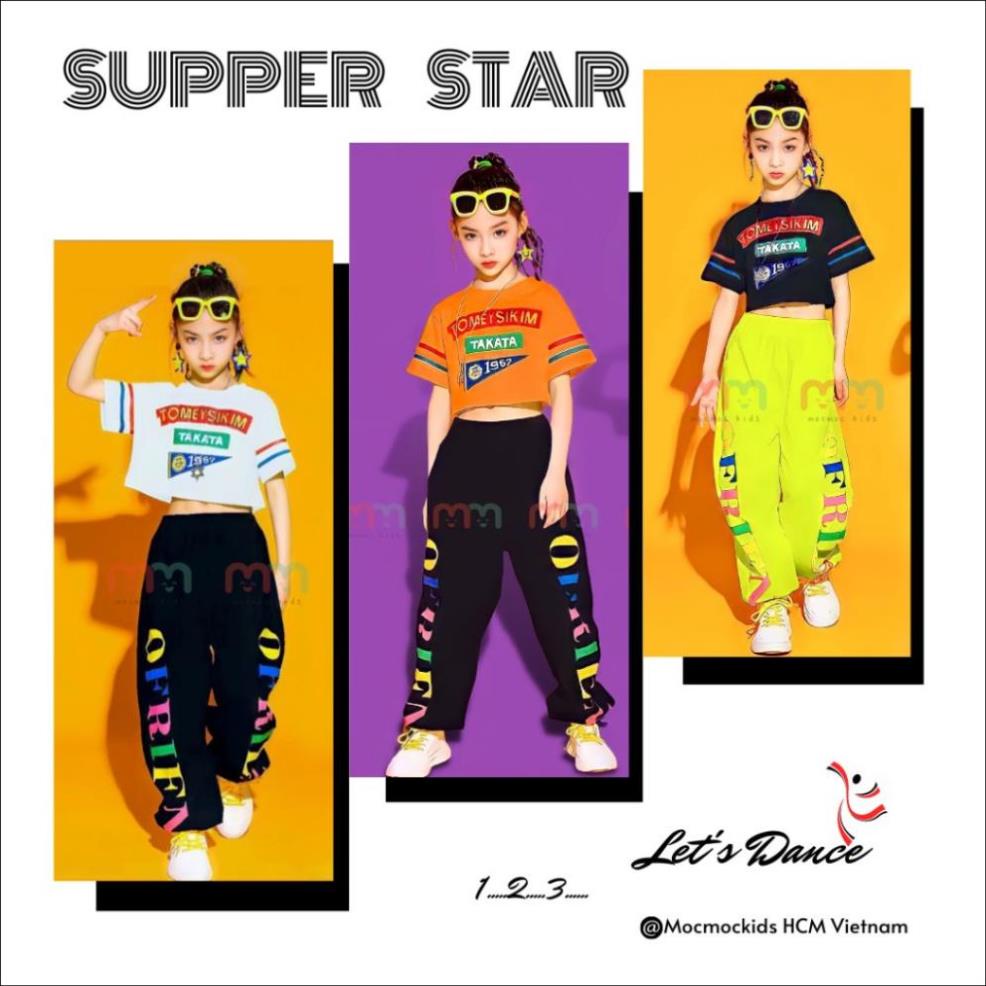 💖 Bộ bé gái hiphop sắc màu áo croptop quần jogger cotton cao cấp, 20-44kg,Top1Kids_211030_sg2 💖